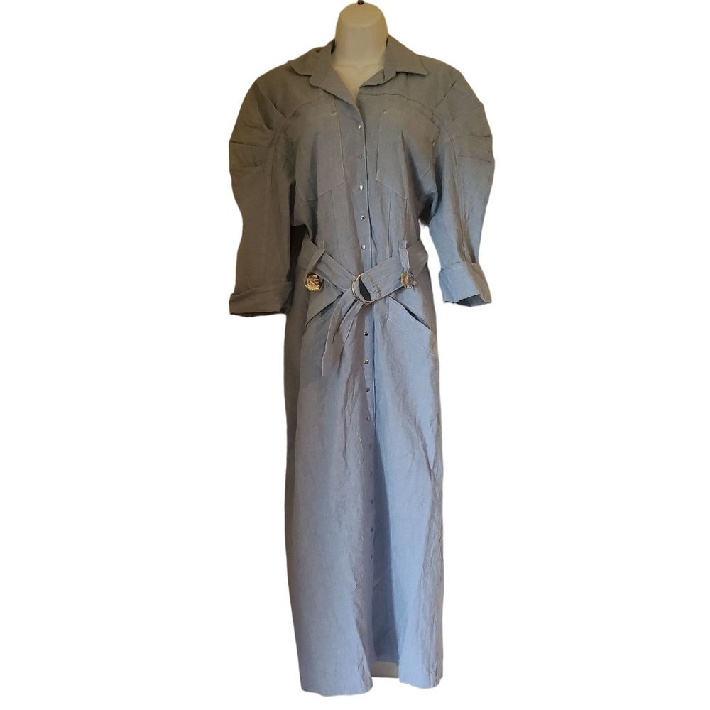 Menu 9 10 Blue Chambray Denim Jean House Dress Belt Western Concho Cowgirl Rodeo